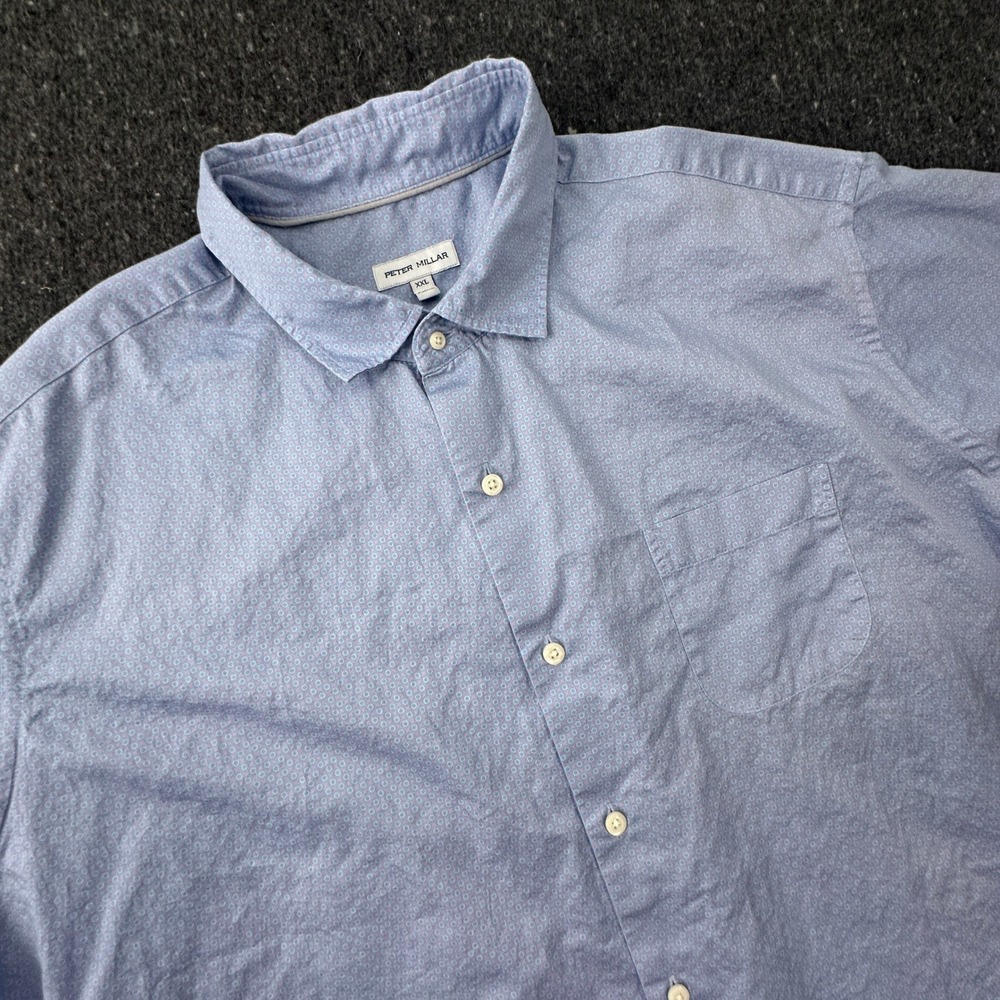 Peter Millar Shirt Mens XXL Blue Micro Geometric Short Sleeve Button Down Casual